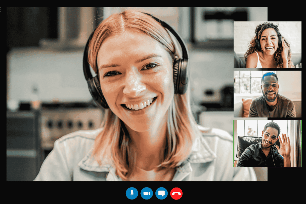 Employees in a virtual Teams meeting demonstrating how to work remote effectively through secure collaboration and communication tools.