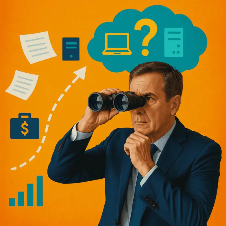 Business man trying to make sense of hit IT budget items.