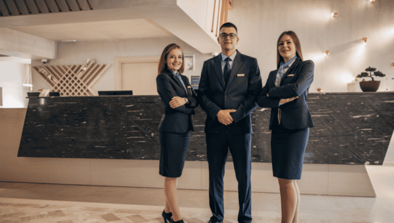 Full hotel team relying on secure hospitality IT support systems