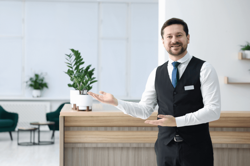 Hotel front desk manager supported by proactive Hospitality IT Consulting and managed IT services.