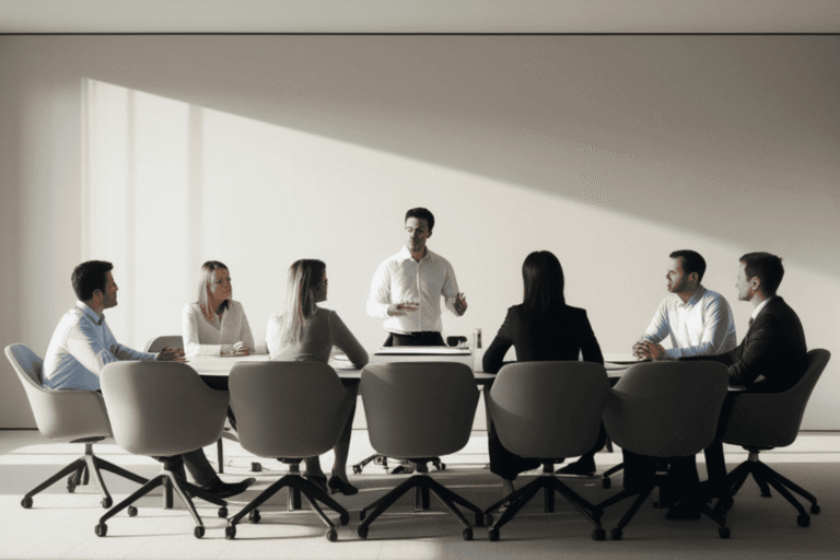 Business leaders meeting to discuss IT consultant services strategy